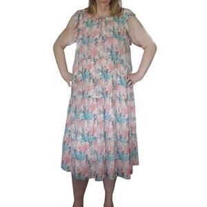 Stitch by Chenault Size XXL Coral Reef Print Tiered Midi Dress Boho Fairy Beach